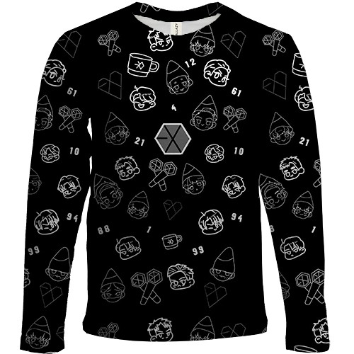 Детский 3D лонгслив EXO с иконками (вид спереди)