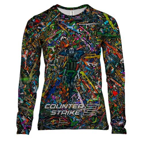 Женский 3D лонгслив CS2 - КТшник в скинах (вид спереди)