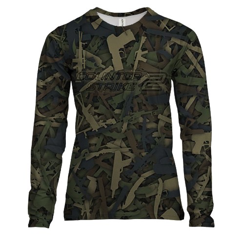 Жіночий 3D лонгслів CS2 - Guns Camouflage (вид спереду)