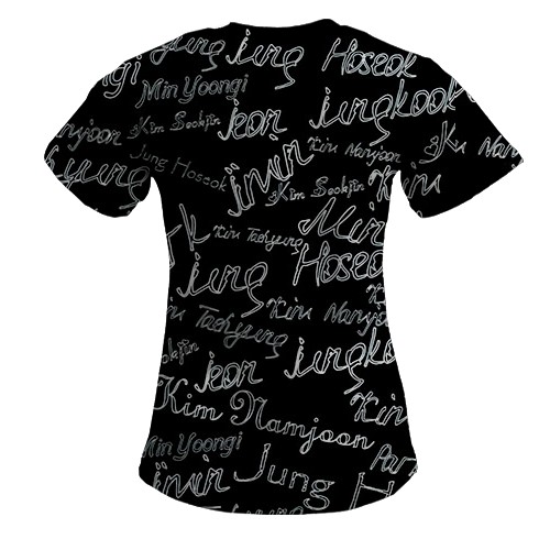 Жіноча 3D футболка BTS імена (вид ззаду)