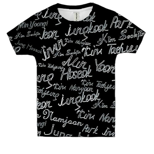 Дитяча 3D футболка BTS імена (вид спереду)
