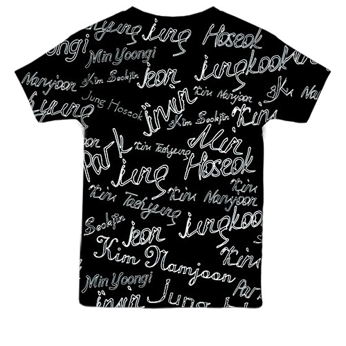 Дитяча 3D футболка BTS імена (вид ззаду)