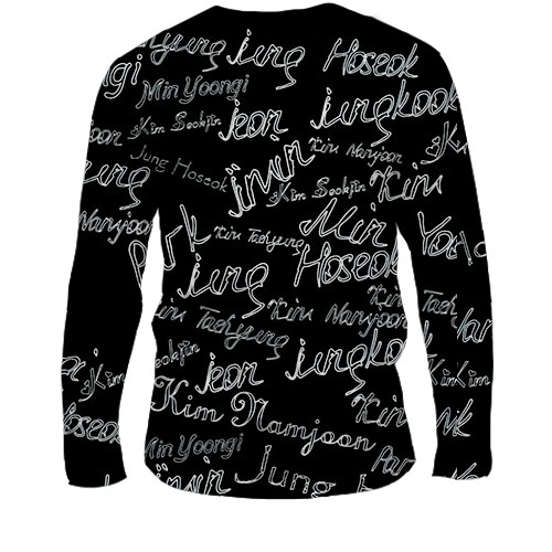 Чоловічий 3D лонгслів BTS імена (вид ззаду)