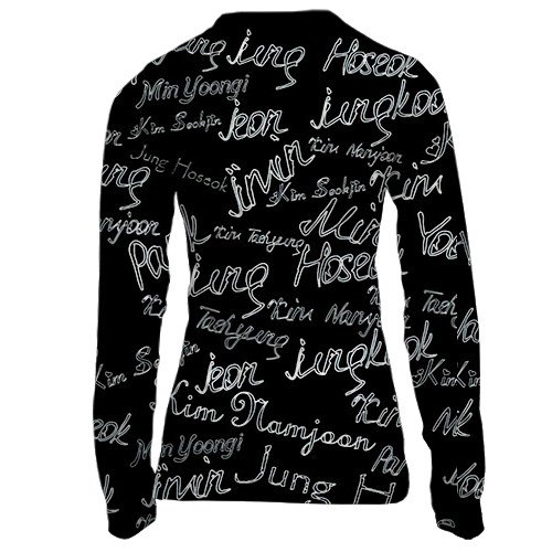 Женский 3D лонгслив BTS имена (вид сзади)