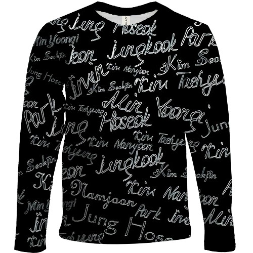 Дитячий 3D лонгслів BTS імена (вид спереду)