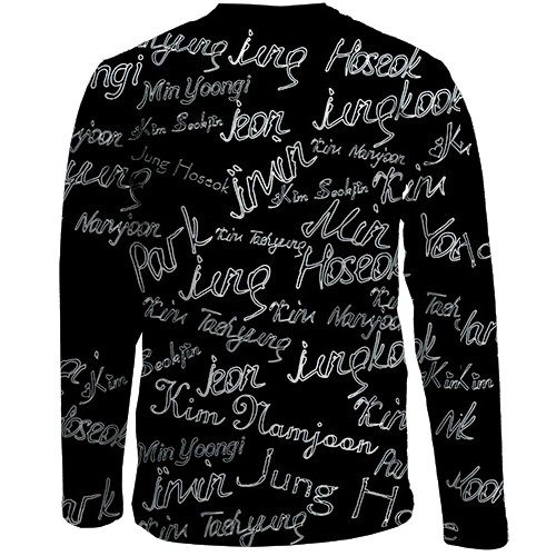Дитячий 3D лонгслів BTS імена (вид ззаду)