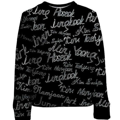 Детский 3D свитшот BTS имена (вид спереди)