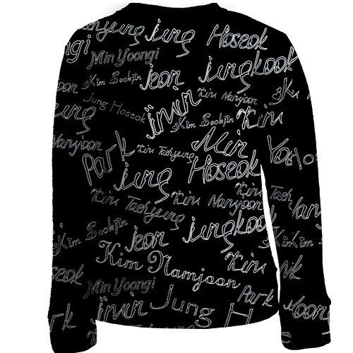 Детский 3D свитшот BTS имена (вид сзади)