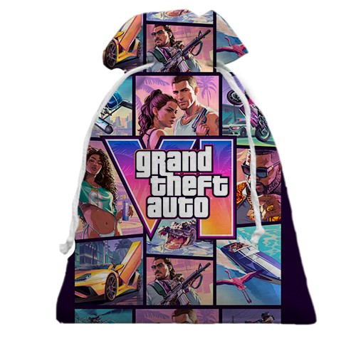 3D Подарочный мешочек GTA VI - постер и герои (вид спереди)