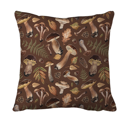 3D подушка с лесными грибами и листьями (вид спереди)
