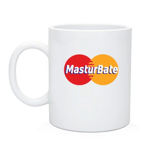 Чашка с надписью "Mastur Bate" в стиле Master Card