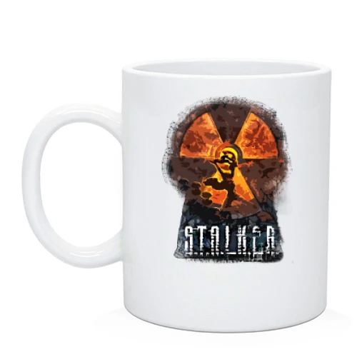 Чашка, Черный, с STALKER и значком радиации