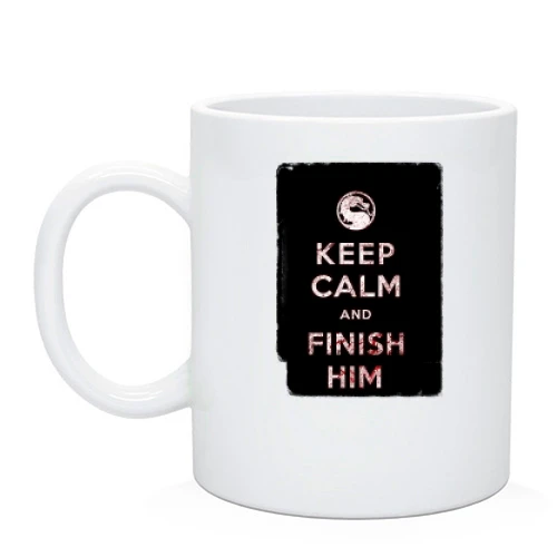 Чашка, Черный, с надписью "Keep calm and finish him" Mortal Kombat