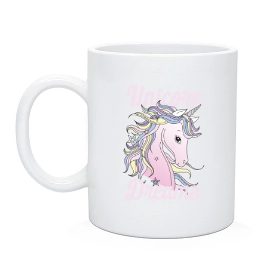 Чашка с единорогом и надписью "Unicorn Dreams"