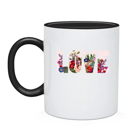 Чашка, Черный, с надписью "Love" из цветов (2)