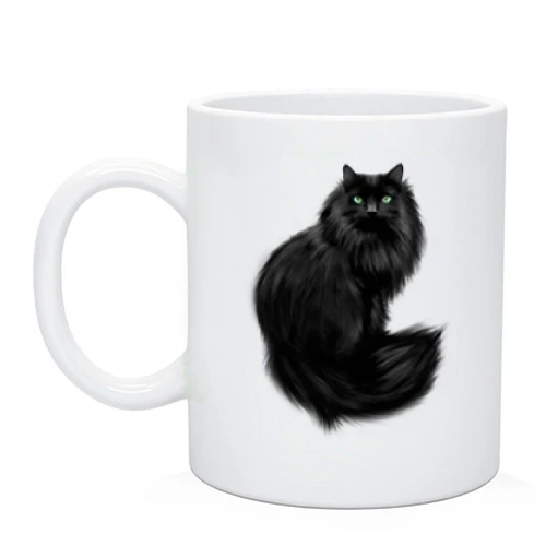 Чашка, Білий, з чорним котом