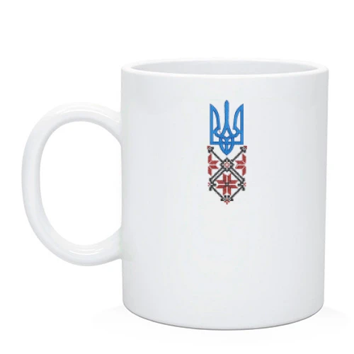 Чашка, Блакитний, із синім тризубом і червоно-чорним орнаментом
