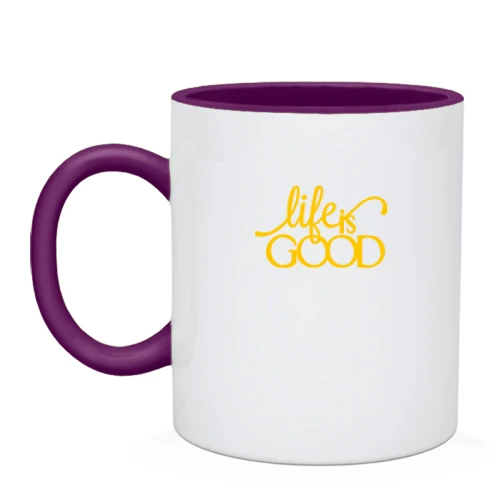 Чашка, Фиолетовый, с надписью Life is Good
