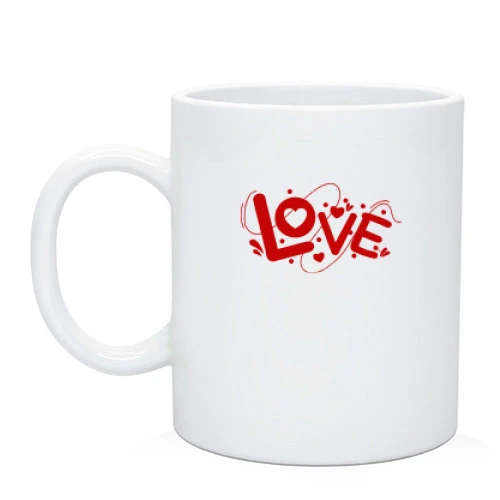 Чашка, Белый, с надписью Love и сердечками