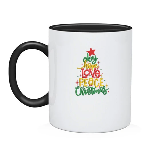 Чашка, Чорний, Love, Peace, Christmas