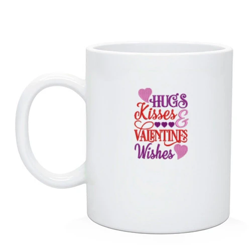 Чашка, Белый, Hugs Kisses Valentines Wishes