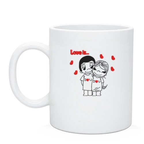 Чашка, Белый, с парой Love is...