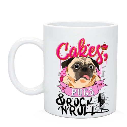 Чашка, Чорний, Cakes Pugs & Rock`n`Roll