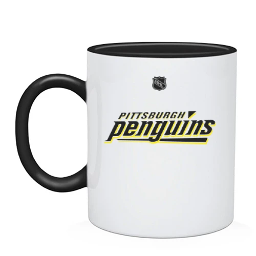Чашка, Черный, Pittsburgh Penguins с крупной надписью и логотипом NHL