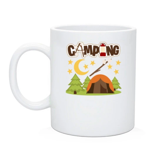 Чашка, Черный, с палаткой на природе "camping"