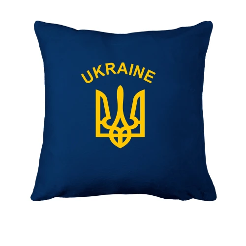 Подушка, Синій, з написом «Ukraine» і тризубом