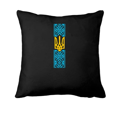 Подушка, Черный, Вышиванка с гербом Украины