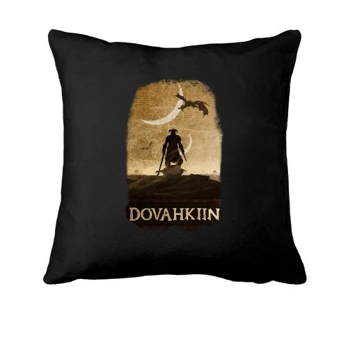 Подушка, Черный, с постером Довакин и дракон - Skyrim
