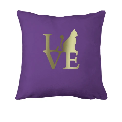 Подушка, Фиолетовый, с надписью "Love Cat"