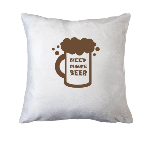 Подушка, Білий, з написом Need more beer