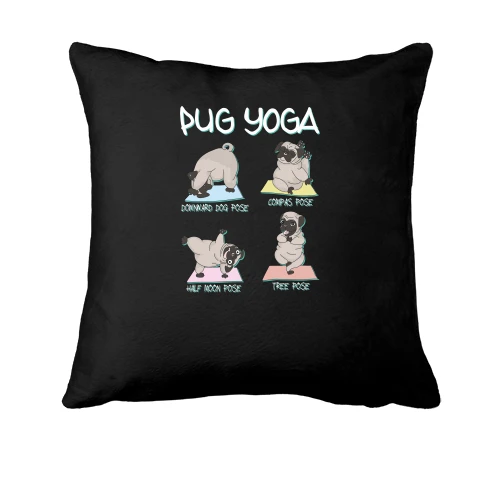 Подушка, Черный, Pug Yoga Мопс Йога