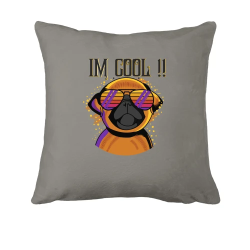 Подушка, Серый, с мопсом и надписью "I'm cool"