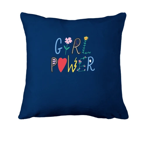 Подушка, Синий, с Girl Power и цветами