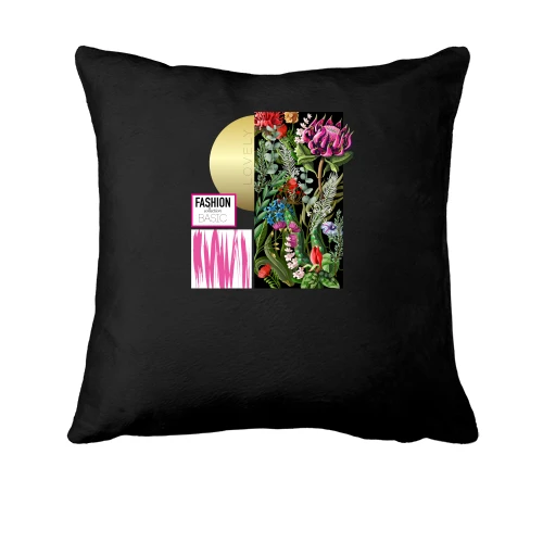 Подушка, Чорний, Fashion Basic Flowers