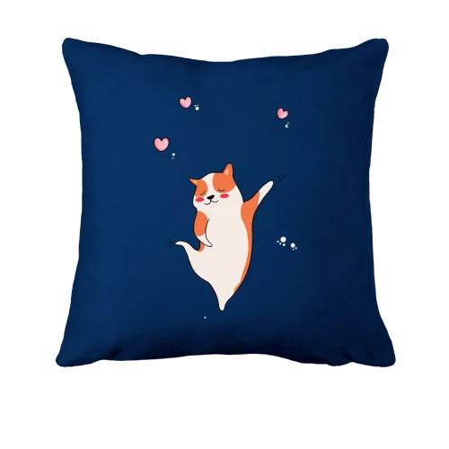 Подушка, Синий, Cat with hearts