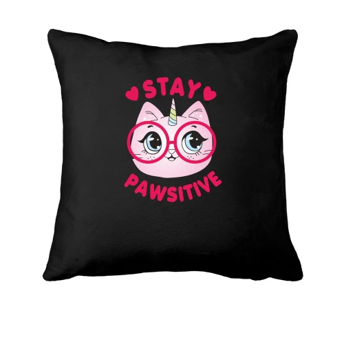 Подушка, Черный, Stay Pawsitive