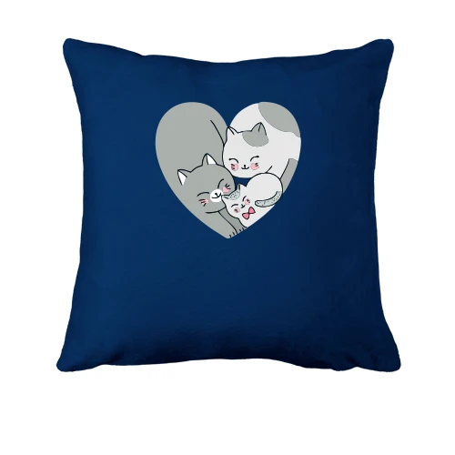 Подушка, Синий, Cat Family in Heart