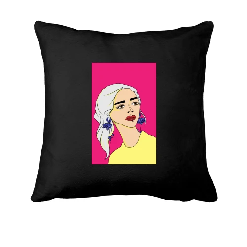 Подушка, Черный, Blonde on pink background