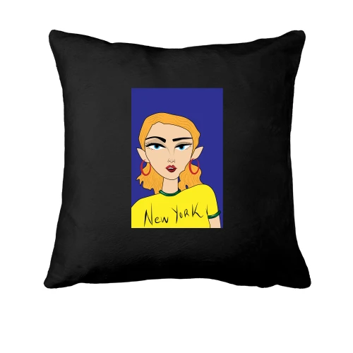 Подушка, Чорний, Blonde in a yellow t-shirt
