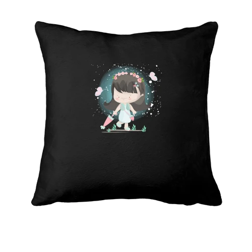 Подушка, Черный, Baby girl with umbrella