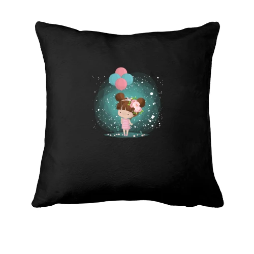 Подушка, Черный, Baby girl with balloons