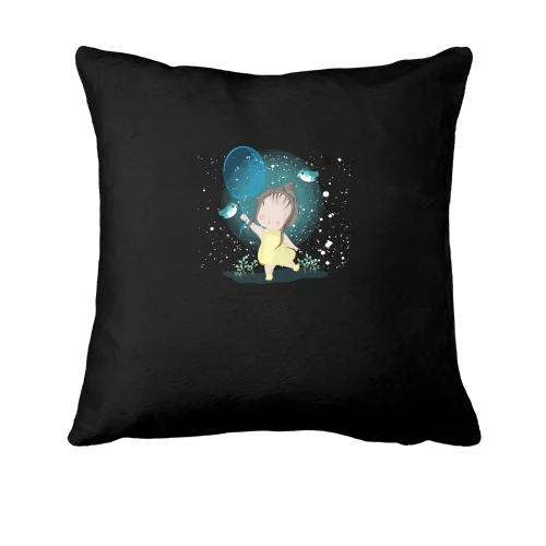 Подушка, Черный, Baby girl with a balloon