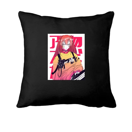 Подушка, Черный, Girl with red hair