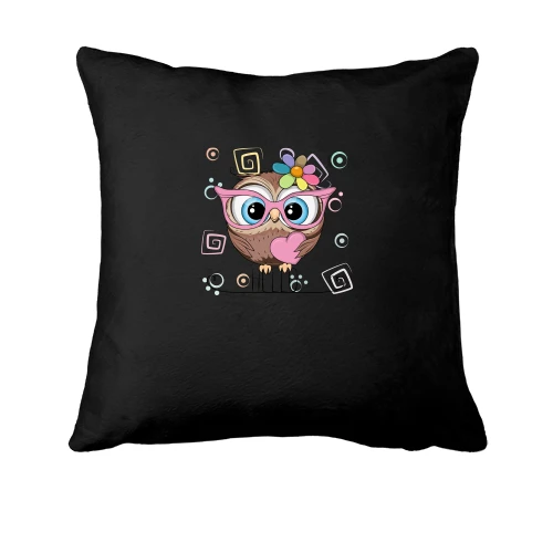 Подушка, Черный, Baby owl with heart