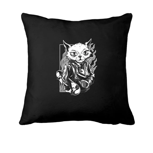 Подушка, Черный, Cat with skate black and white