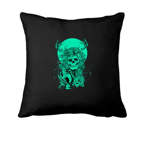 Подушка, Черный, Green moon and skull